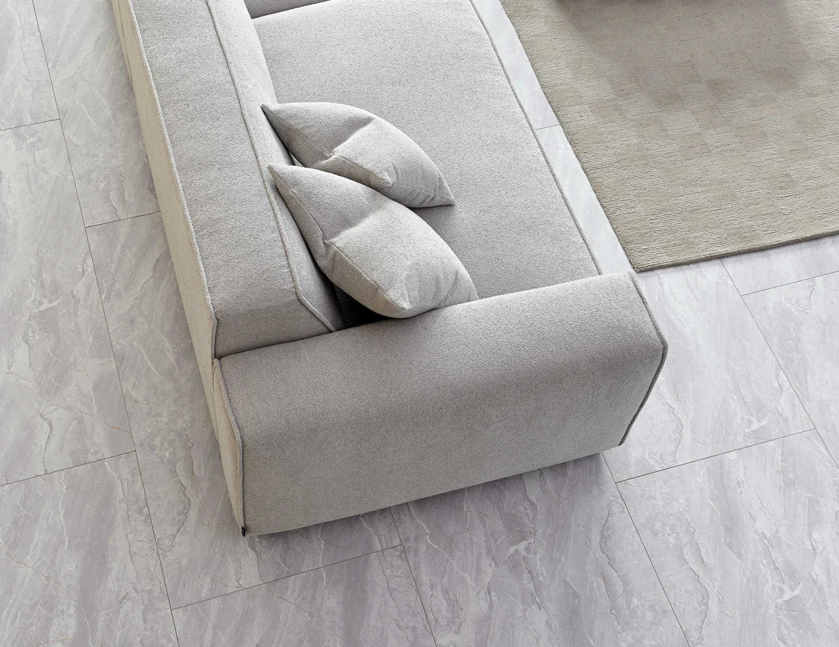 Aluxo Crawford Pebble Grey Boucle Sofa with Chaise Footstool | 4 Seater